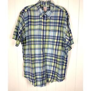 Brooks Brothers 386 Men's Blue/Green Plaid Short Sleeve Buttondown Shirt Size XL